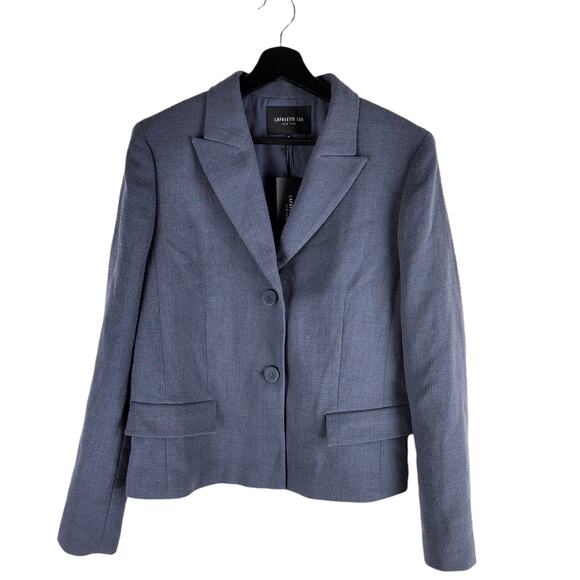 NEW Lafayette 148 Wool Two Button Blazer Peak Lapel Blue Size 12 - Picture 1 of 7